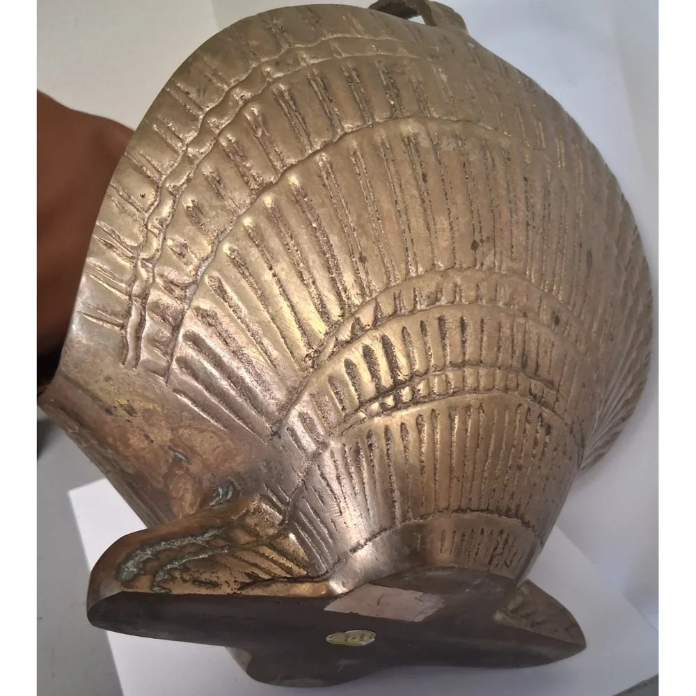 Vintage Heavy Coastal Solid Brass Mid-20th Century Clam Shell Basket.Beach Decor